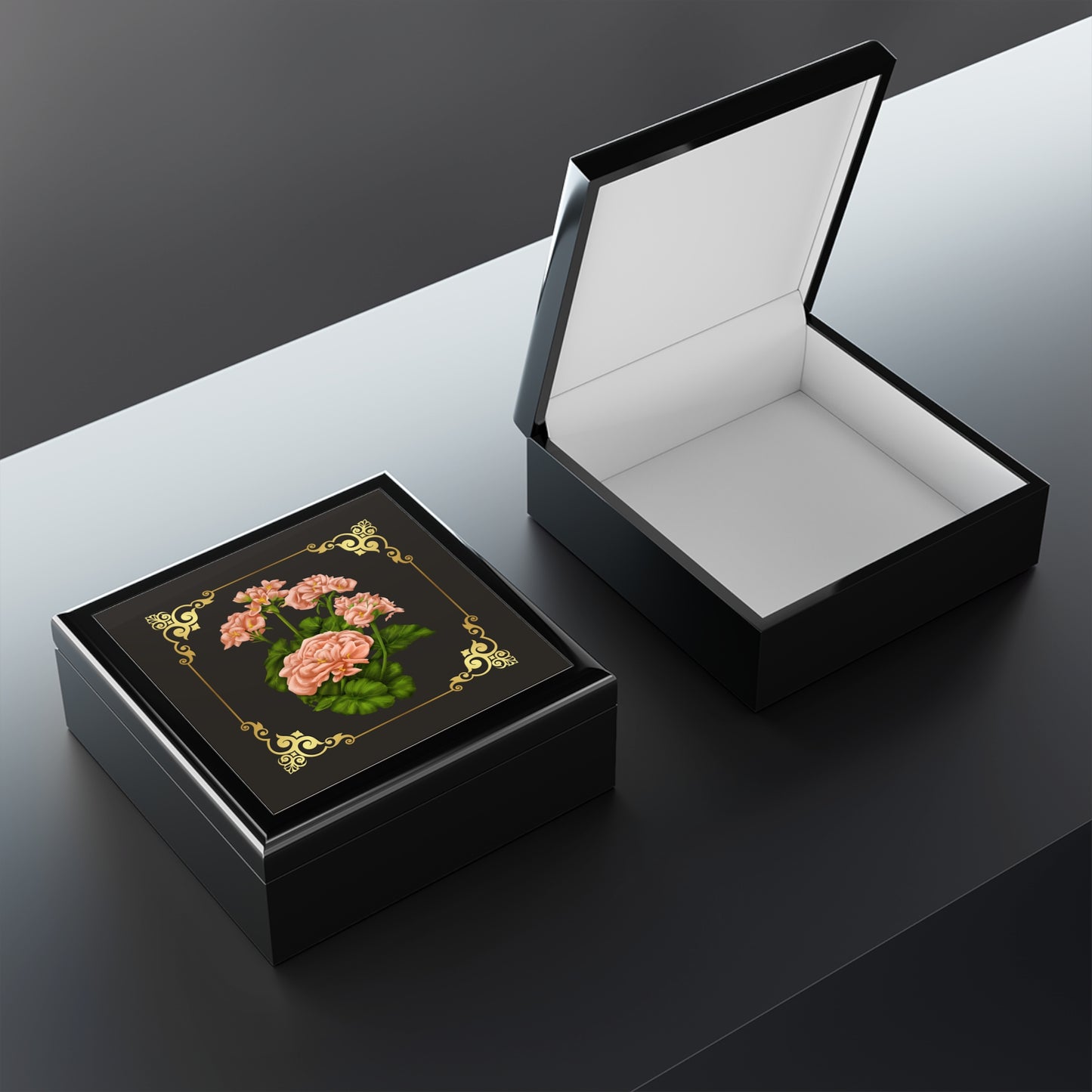 Floral Velvet Keepsake Jewelry Box — Vintage Pink Geranium Design