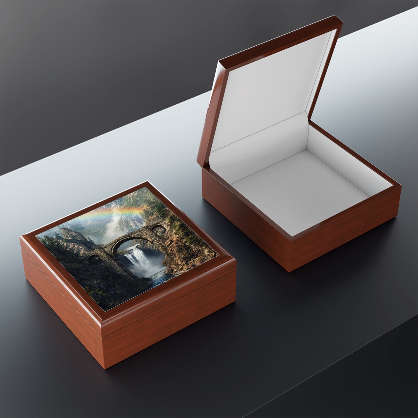 Jewelry Box - Scenic Stone Bridge Waterfall with Rainbow Keepsake Box