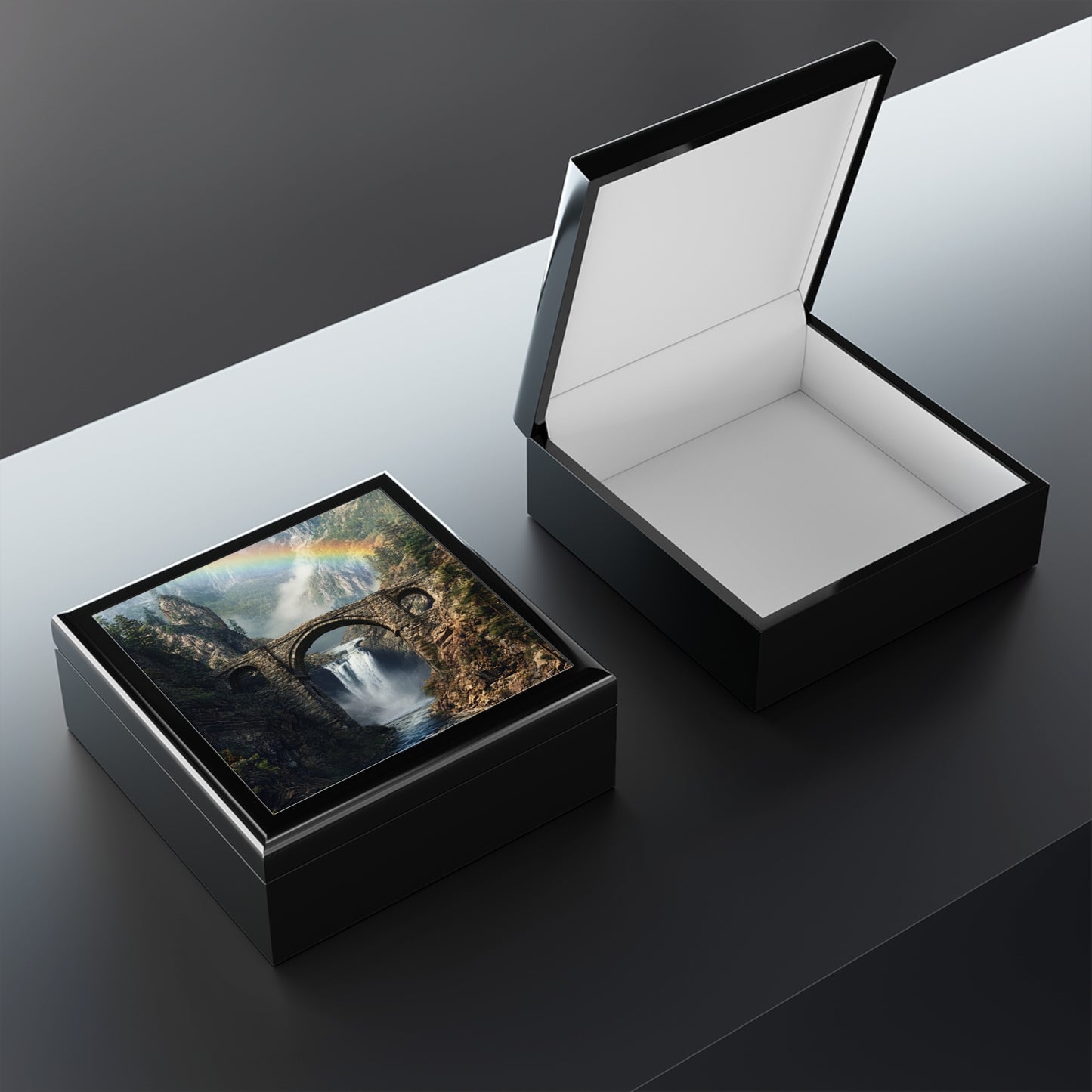 Jewelry Box - Scenic Stone Bridge Waterfall with Rainbow Keepsake Box