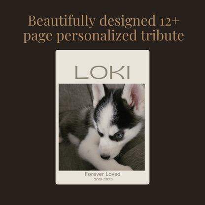Personalized Pet Memorial Book - Custom Tribute Keepsake featuring a beautifully designed tribute for Loki.