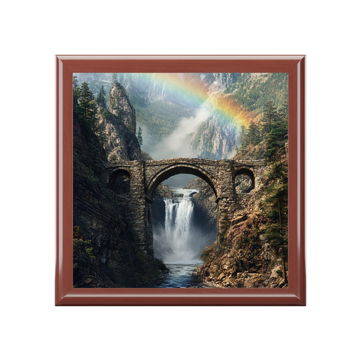 Jewelry Box - Scenic Stone Bridge Waterfall with Rainbow Keepsake Box