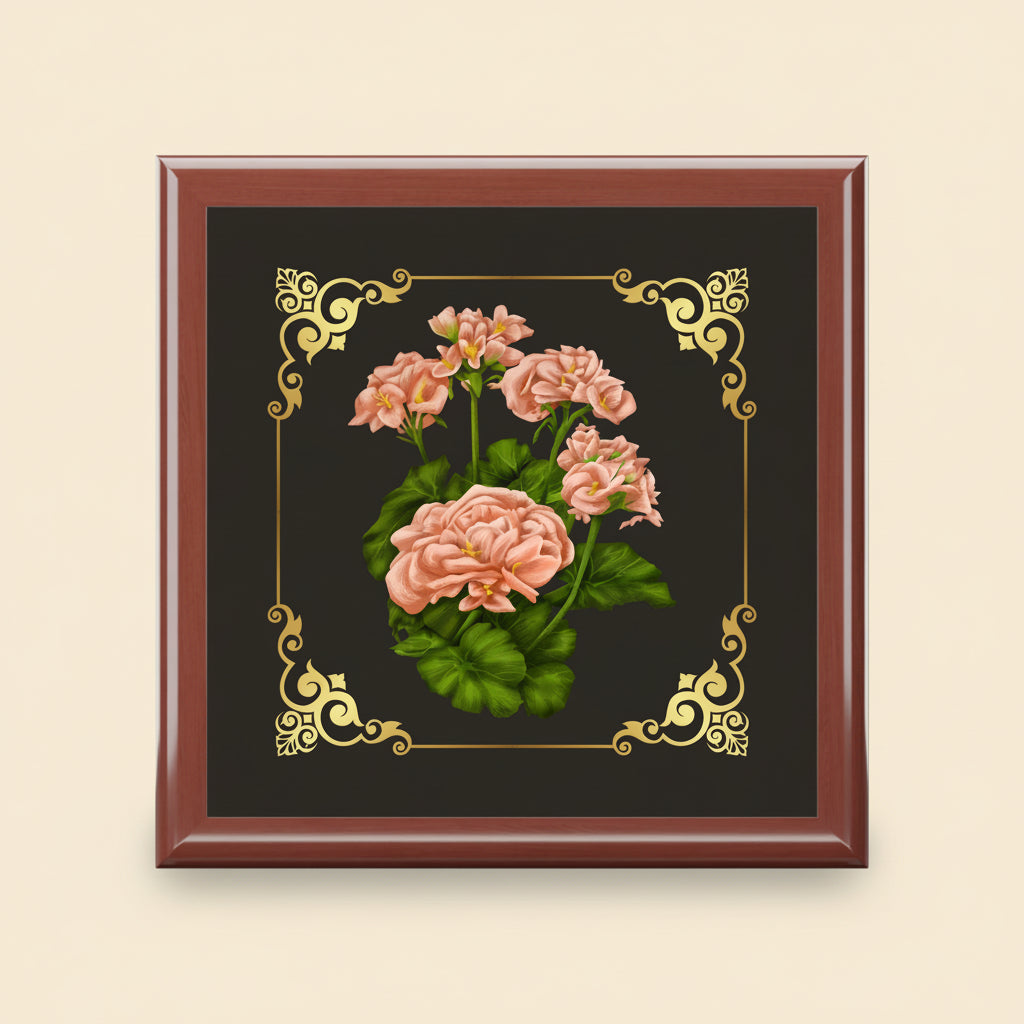 Floral Velvet Keepsake Jewelry Box — Vintage Pink Geranium Design