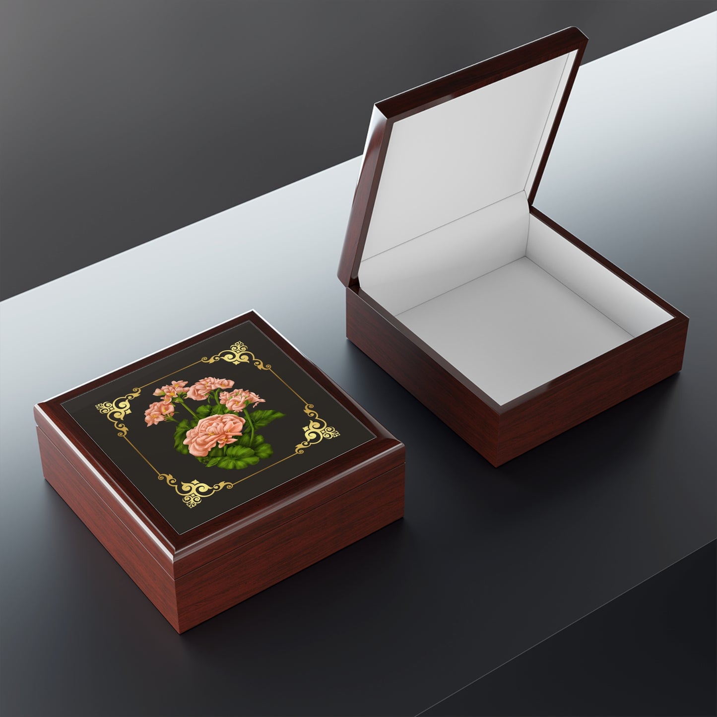 Floral Velvet Keepsake Jewelry Box — Vintage Pink Geranium Design