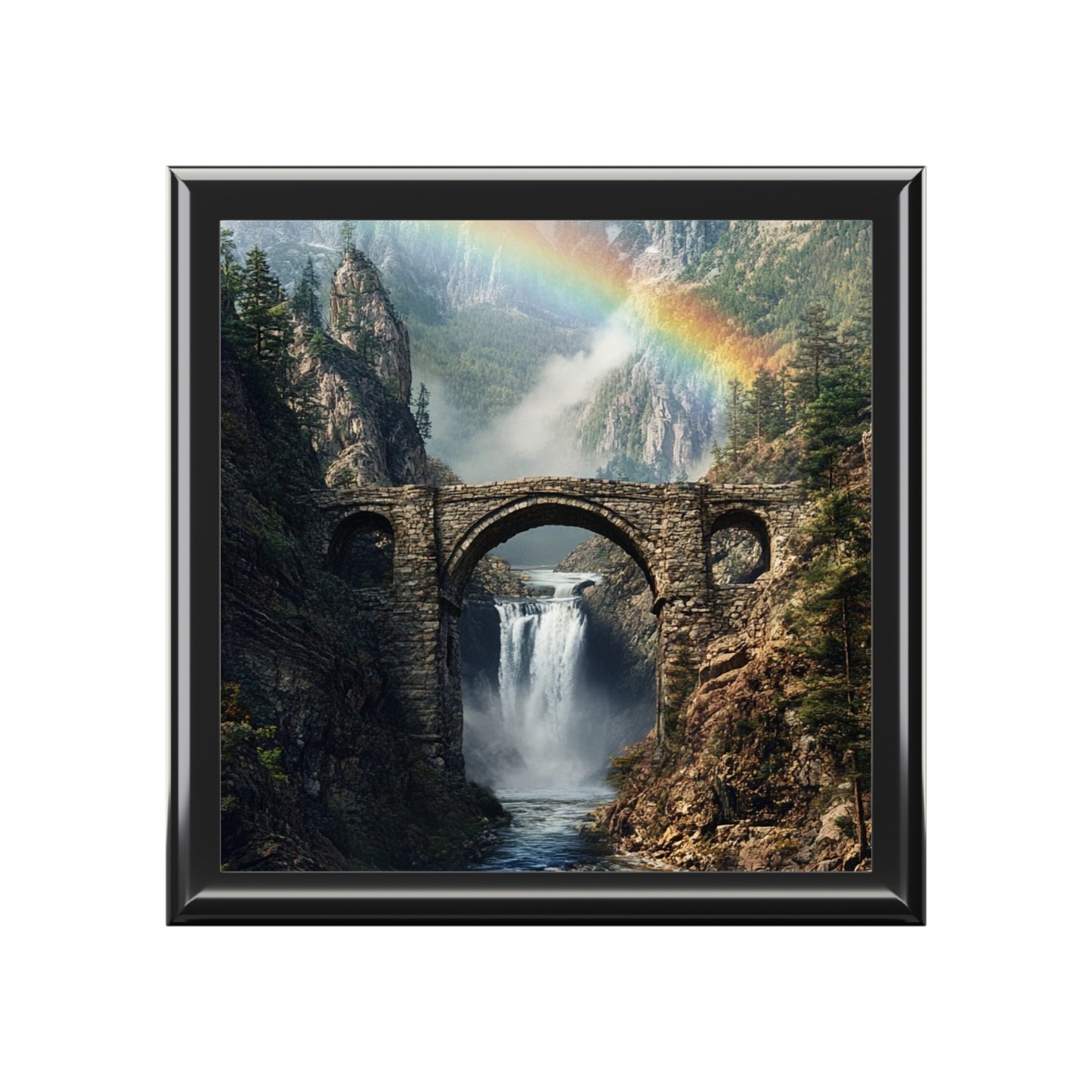 Jewelry Box - Scenic Stone Bridge Waterfall with Rainbow Keepsake Box