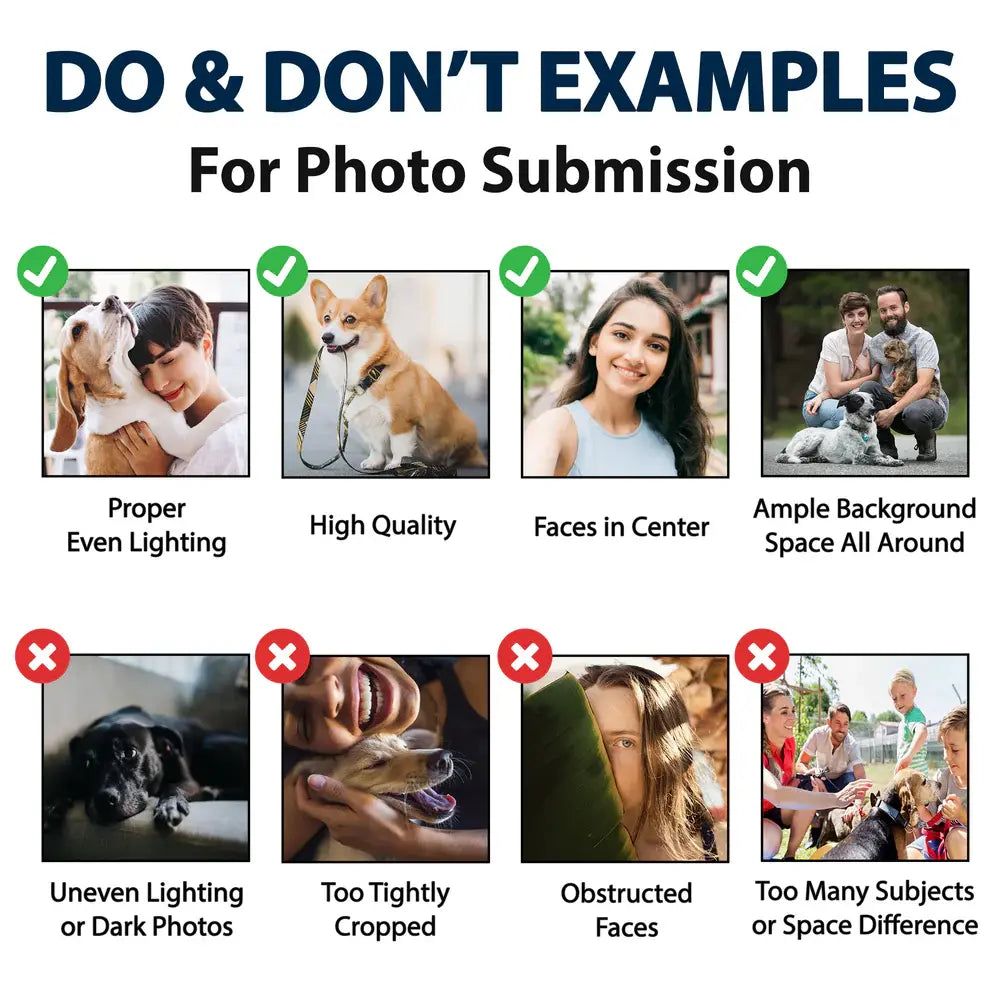 Personalized photo submission examples for glass ornaments: quality lighting, clear focus.